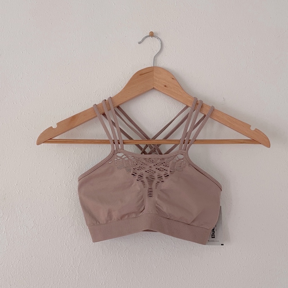 BKE Strappy Cross-back Bralette Nylon Wireless Bra Boho Eclectic